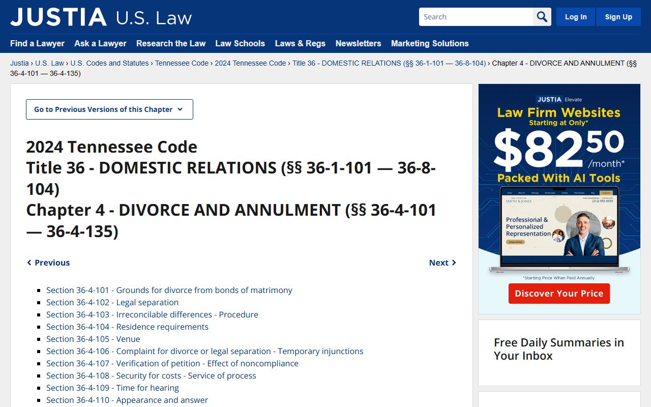 Tennessee Dissolution Of Marriage statutes and divorce laws for record searches