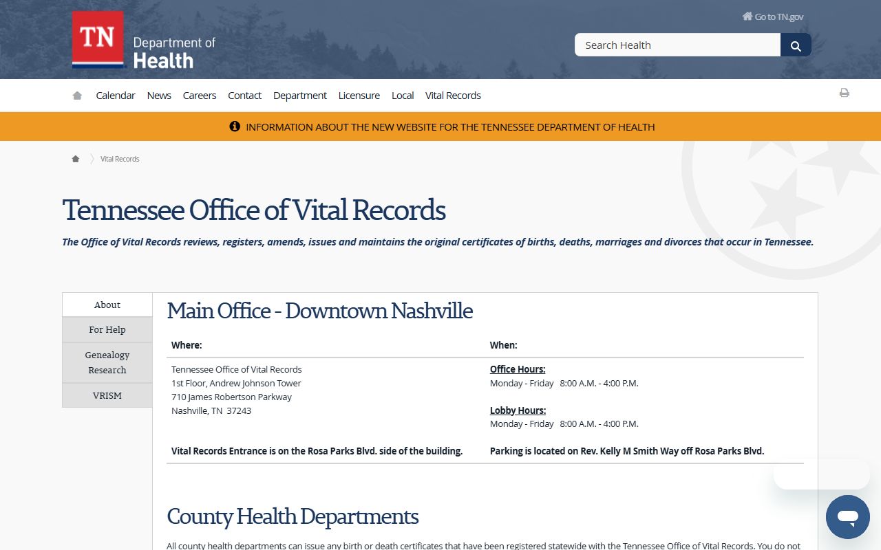 Tennessee Dissolution Of Marriage records at the Tennessee Office of Vital Records